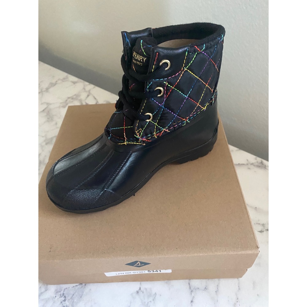 Sperry Port Boot Girls 12M Black Rainbow Quilted Duck Boots SCL166394